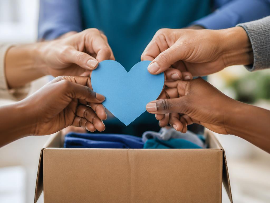 Viele Hände halten gemeinsam ein blaues Herz über einer Spendenbox — so hilft deine Spende Breaksilence e.V.